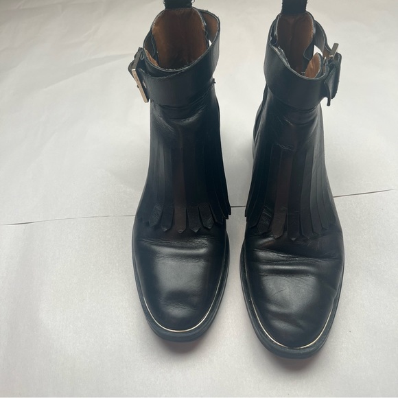 Zara Black Leather Ankle Boots With Fringes Size 40 (US 9) - Picture 3 of 11